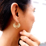 Small Lotus Design Brass Hoop Earrings