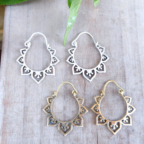 Flower Design Small Brass Earrings