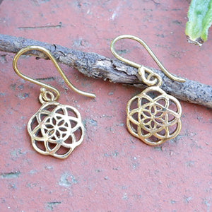 Seed of Life Design Small Brass Earrings