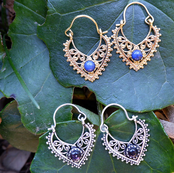 Tear Drop Design Medium Brass Earrings with Stone